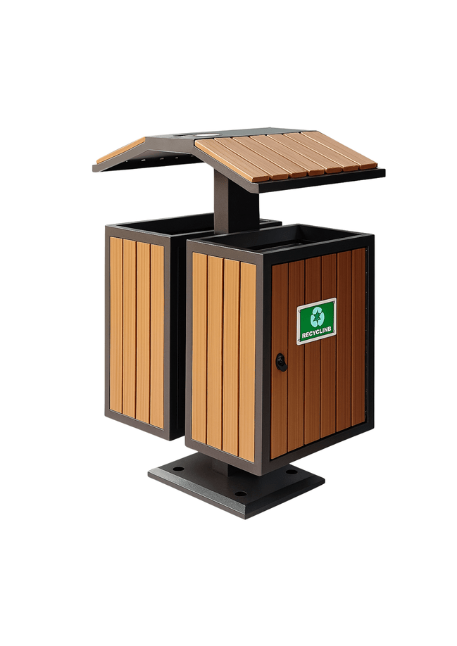 MaxBin Dual Compartment Park Bin – WPC Wood Finish - MaxBin