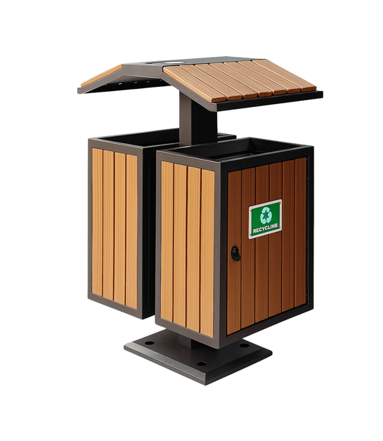 MaxBin Dual Compartment Park Bin – WPC Wood Finish - MaxBin