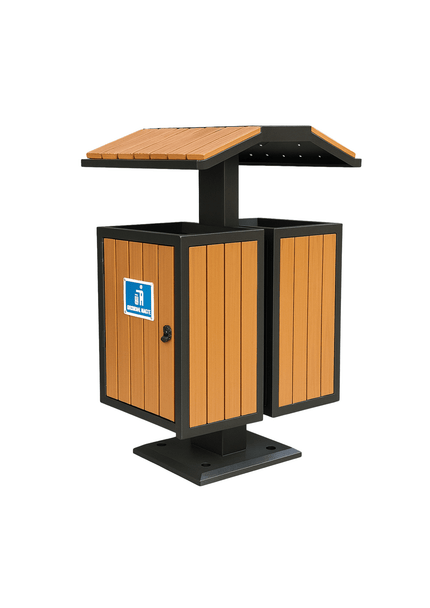 MaxBin Dual Compartment Park Bin – WPC Wood Finish - MaxBin