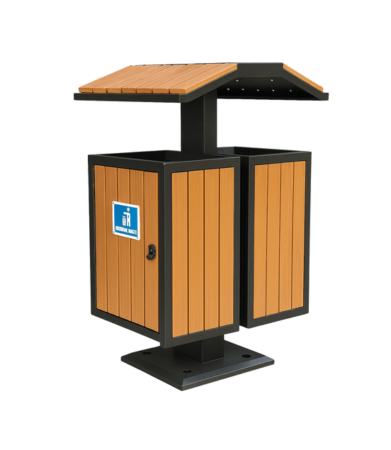 MaxBin Dual Compartment Park Bin – WPC Wood Finish - MaxBin