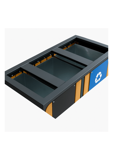 MaxBin Triple - Compartment Outdoor Waste & Recycling Bin – WPC Wood & Galvanized Steel - MaxBin