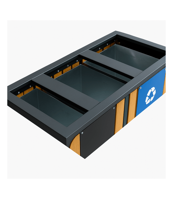 MaxBin Triple - Compartment Outdoor Waste & Recycling Bin – WPC Wood & Galvanized Steel - MaxBin