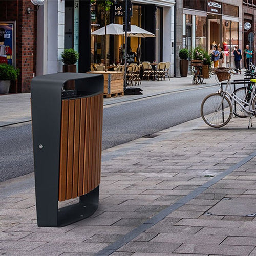 Outdoor Wooden (WPC) Trash Bin – 85 L Park - Style Waste Station (Model MAX - WG01) - MaxBin