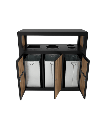 Outdoor WPC Wood Recycling Trash Bin – 3 Compartment Public Park & Garden Waste Container - MaxBin