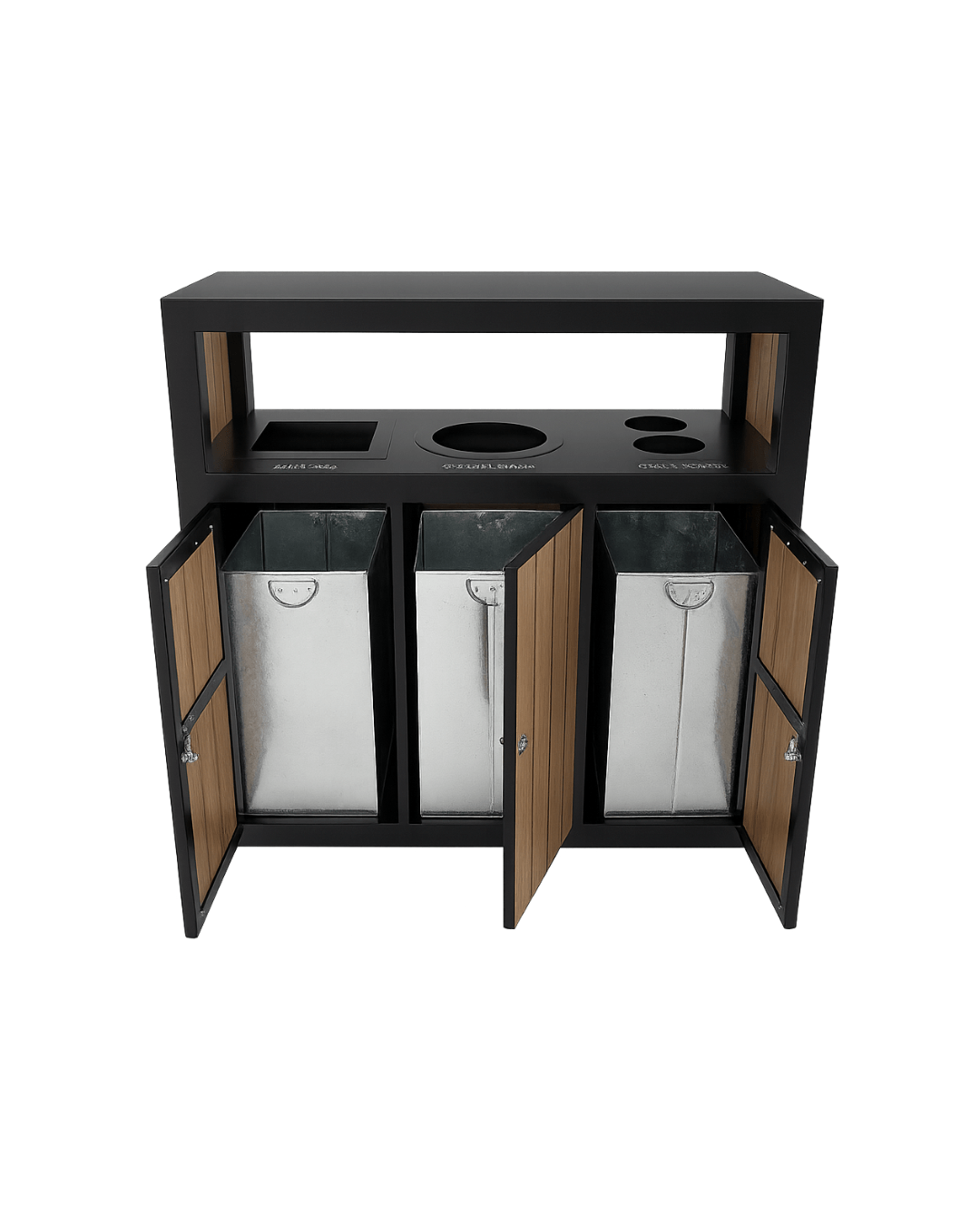 Outdoor WPC Wood Recycling Trash Bin – 3 Compartment Public Park & Garden Waste Container - MaxBin