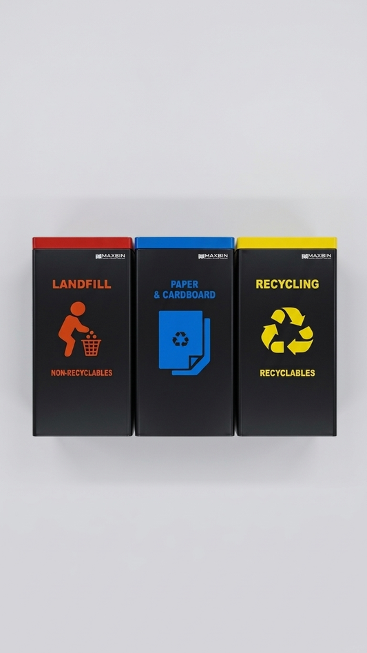 3-Colour Recycling Station – Durable Steel Waste Separation Bins